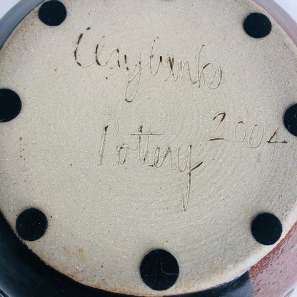 Claybanks Studio Art Pottery Pie Dish Plate Pan Brown Black Abstract Vintage - Picture 8 of 10